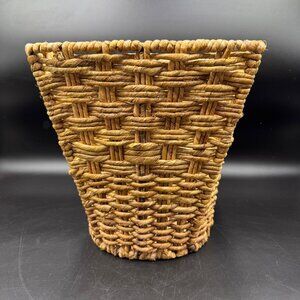Handwoven Natural Wicker Tapered Waste Basket Boho Home Decor